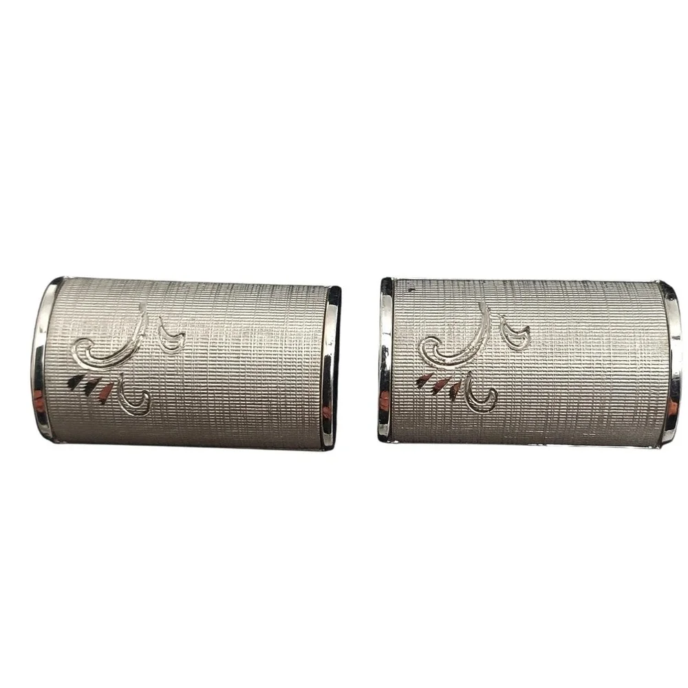Swank Cufflinks & Tie Tacks Brushed Silver Tone Etched Domed Vintage Lapel Pins